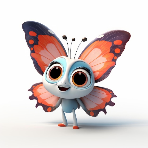 Ilustração colorida de borboleta 3D no estilo Pixar
