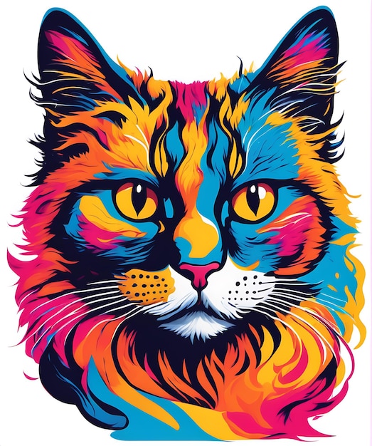 Ilustração colorida de cabeça de gato com fundo branco