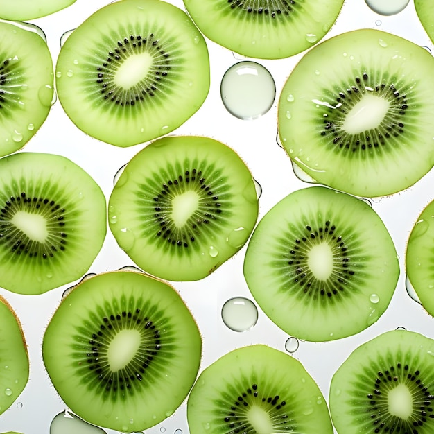 ilustração colorida de fatias de kiwi verdes frescas translúcidas, belo padrão e fundo