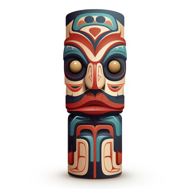 Ilustração colorida de ídolos Tiki 3D com estruturas ornamentais