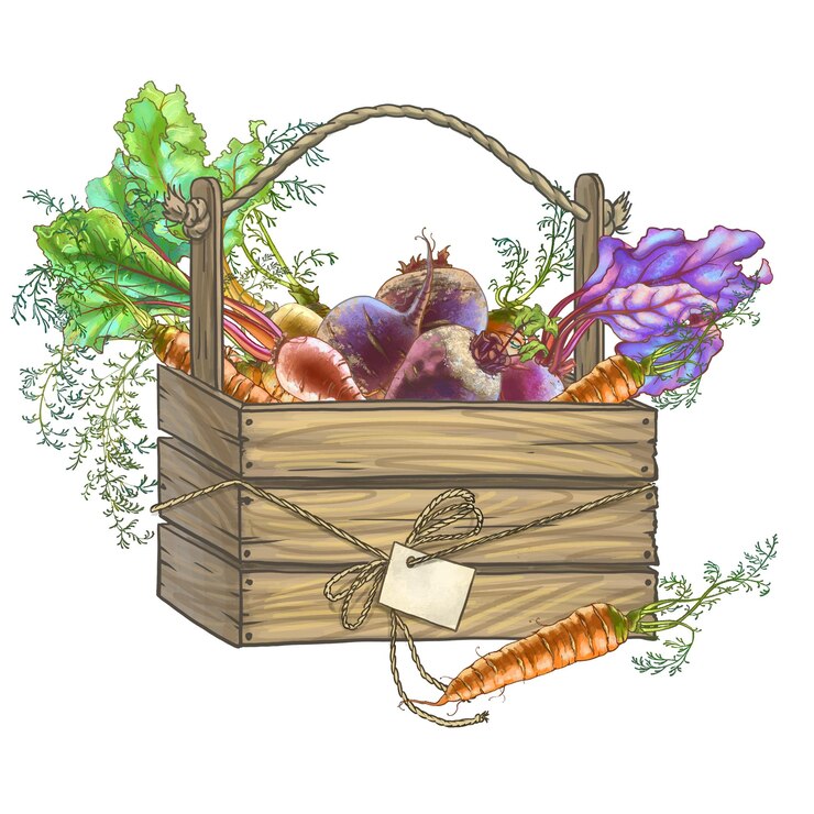 Foto ilustração colorida de legumes em uma caixa