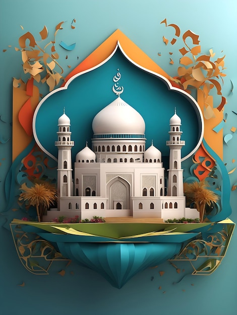 Ilustração colorida de mesquita 3D gerada pela IA