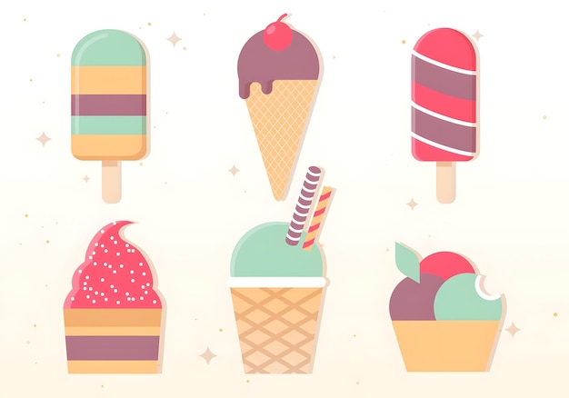 Ilustração colorida de sorvete e bolinhas