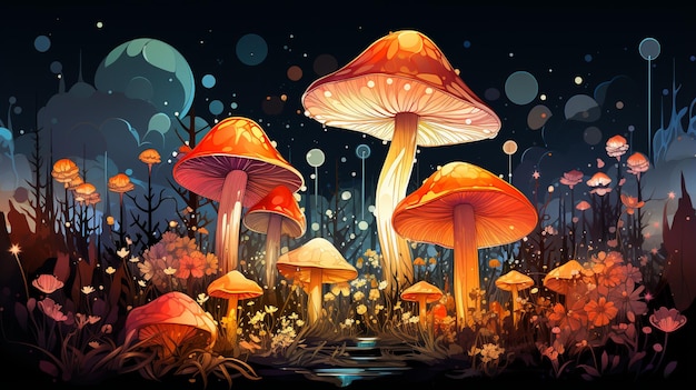 Foto ilustração colorida de um cogumelo