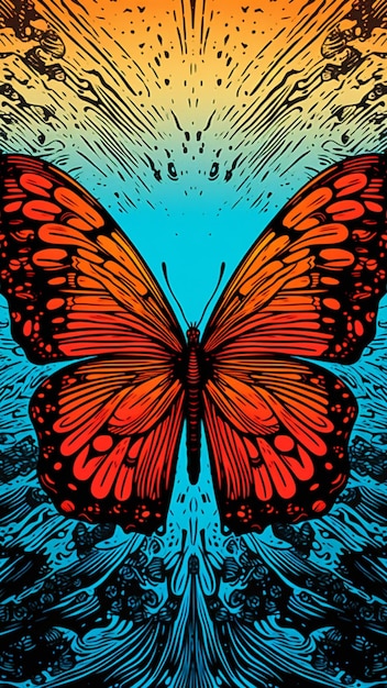 Ilustração colorida de uma borboleta em close