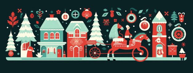 Ilustração colorida de uma vila no pano de fundo perfeito do Natal Xmas Generative AI
