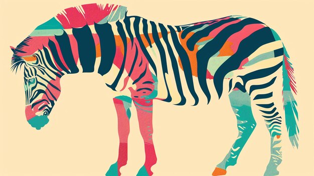 Ilustração colorida de uma zebra com uma paleta de cores única e vibrante