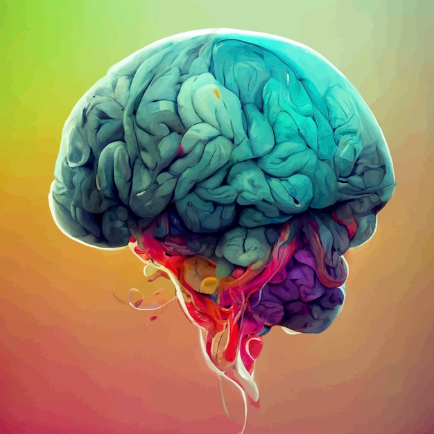 Ilustração colorida do cérebro humano ilustração 2d detalhada das partes do cérebro humano do cérebro