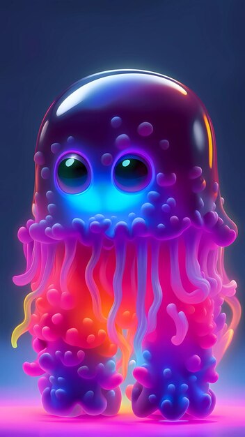 Ilustração colorida do conceito de design de personagem de desenho animado de água-viva 3D