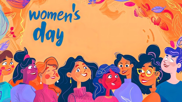 Ilustração colorida do dia da mulher com personagens diversos
