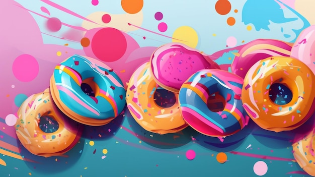 Ilustração colorida do estilo 70º movimento de donuts gerada por IA