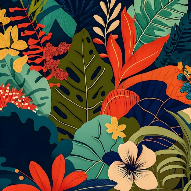 Ilustração colorida do padrão floral da selva