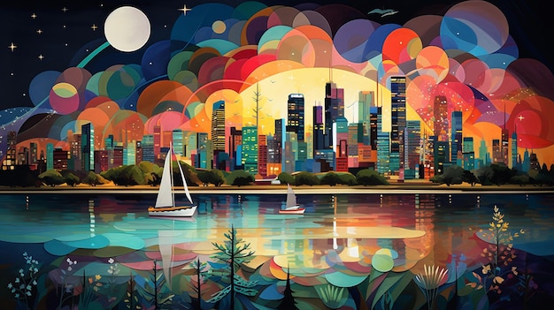 Ilustração colorida do porto de Houston