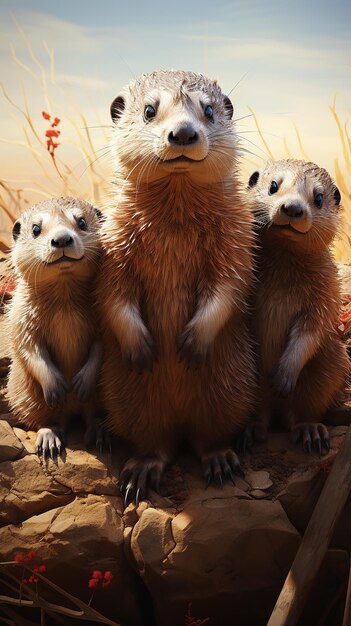 Ilustração colorida do trio Groundhogs