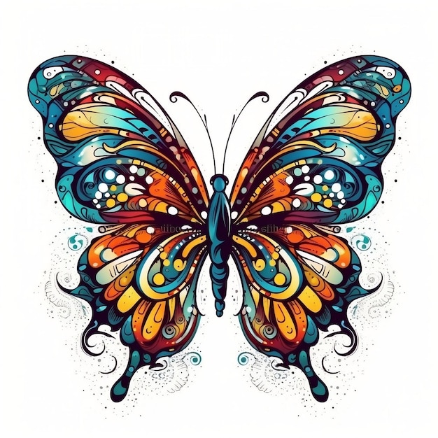 Ilustração colorida do vetor do esboço do arco-íris da borboleta com fundo branco