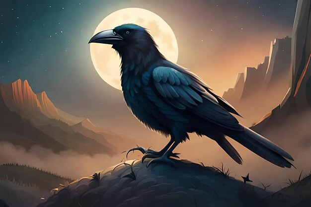 ilustração com corvo e abóboras em um tema de Halloween