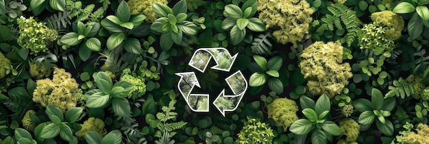 Ilustração com o símbolo de reciclagem na vegetação Conservação ambiental