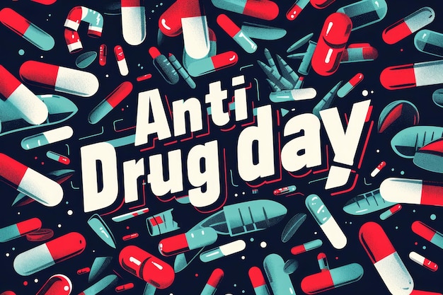 Ilustração com texto para comemorar o Dia da Luta contra as Drogas