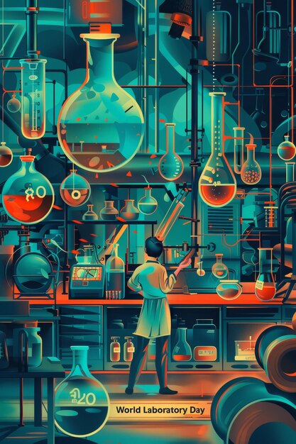 Foto ilustração com texto para comemorar o dia mundial do laboratório