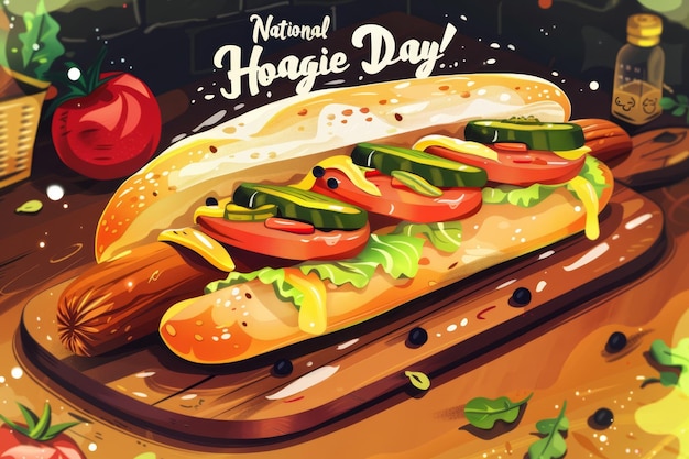 Foto ilustração com texto para comemorar o dia nacional do hoagie