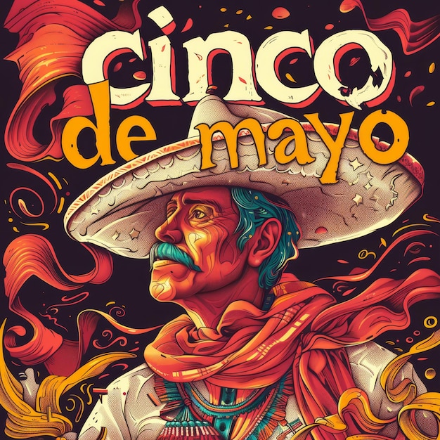 Ilustração com texto para comemorar um cinco de maio mexicano