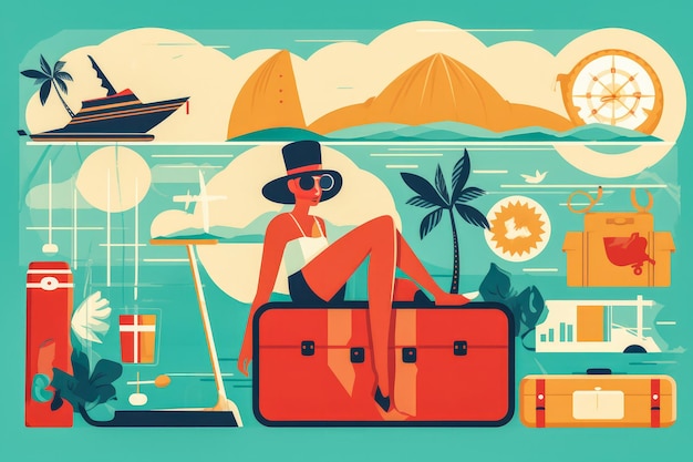 Ilustração conceitual em viajar pelas férias de verão do mundo e destinos de férias