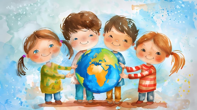 Ilustração Crianças de diferentes nacionalidades em todo o mundo Dia de Proteção da Criança