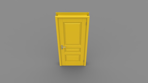 Ilustração criativa de porta amarela de porta realista de entrada de porta fechada aberta isolada no fundo 3d