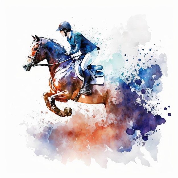 Ilustração criativa de saltos em cavalos esportivos em aquarela