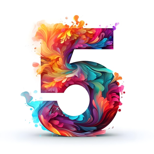 Foto ilustração criativa e vibrante do design do número numérico five 5