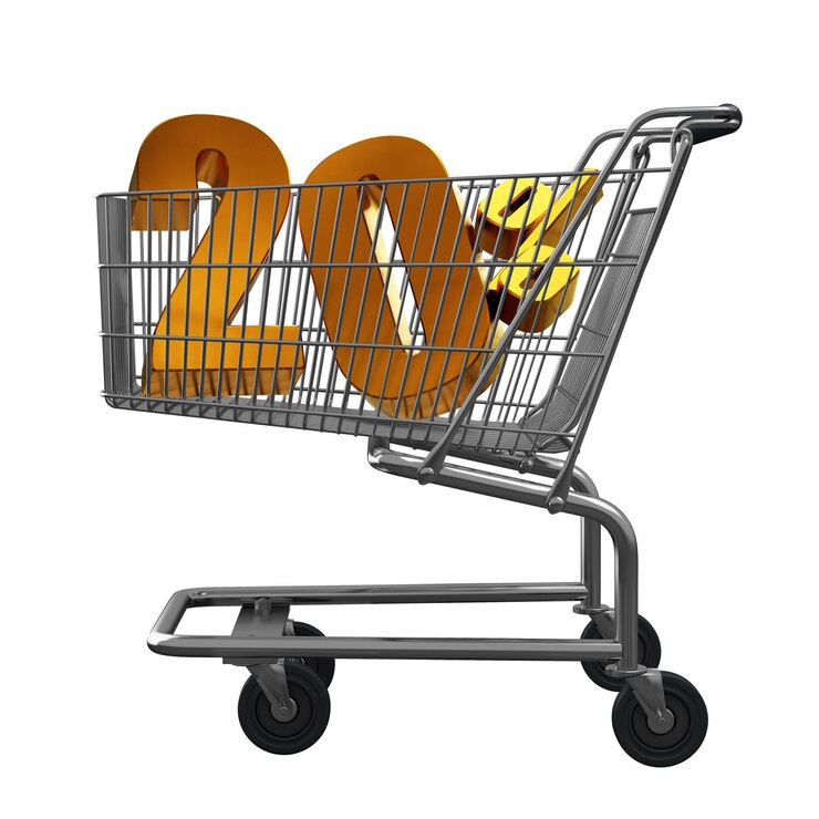 Foto ilustração d de carrinho de compras com desconto pocent em ouro isolado