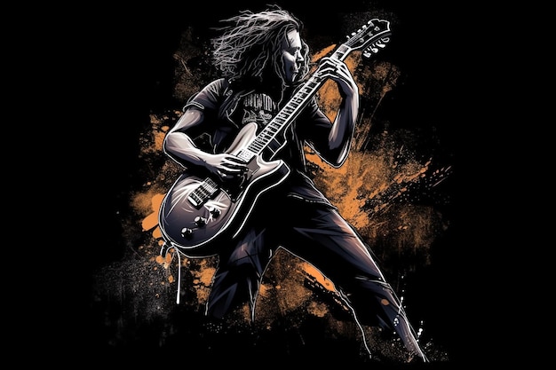 Foto ilustração da arte digital ai do guitarrista de rock