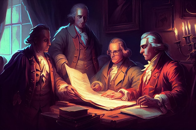 Foto ilustração da assinatura da declaração de independência dia historicamente memorável para a américa ai