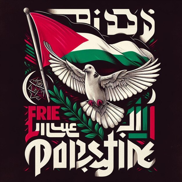 Foto ilustração da bandeira palestina e da pomba