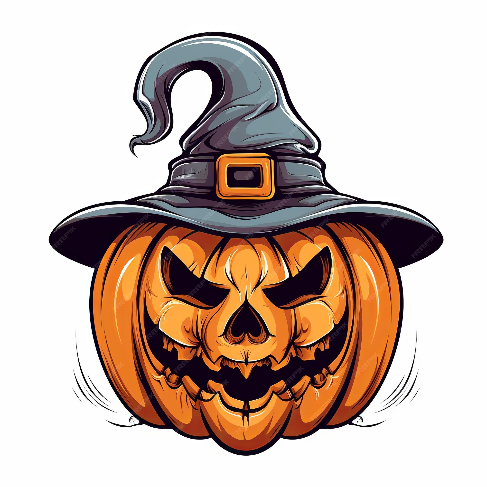 Abóbora assustadora de halloween simples com chapéu de bruxa em estilo  simples ilustração de abóbora de desenho animado