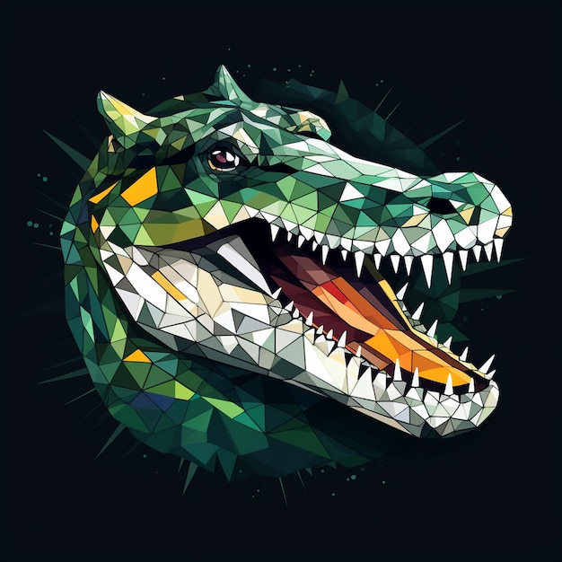 Ilustração da cabeça de um crocodilo verde com formas geométricas