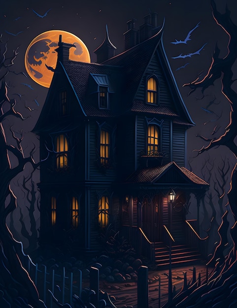 Ilustração da Casa de Halloween O papel de parede da Casa de Hallowe'en Ai Gerado