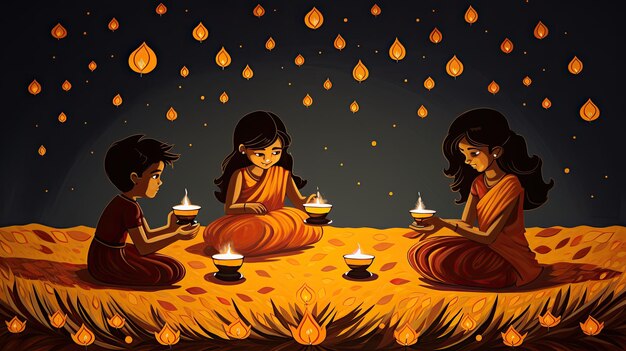 Ilustração da celebração de Diwali