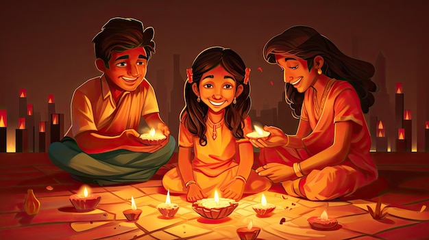 Ilustração da celebração de Diwali