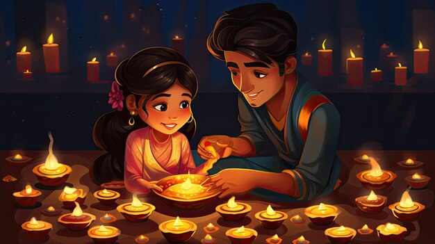 Ilustração da celebração de Diwali