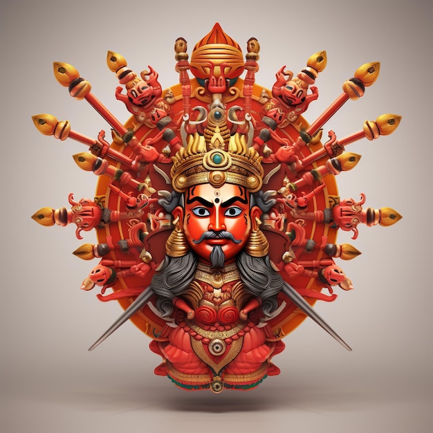 Foto ilustração da celebração de dussehra ravana com dez cabeças com ai generativo
