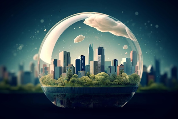 ilustração da cidade em uma bolha