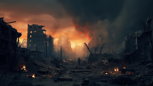 ilustração da condição de uma cidade morta e destruída
