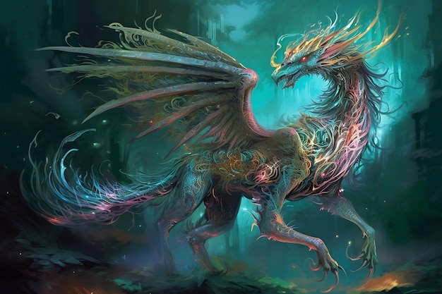 Ilustração da criatura mítica com asas