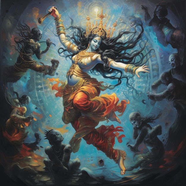 Ilustração da Deusa Kali Maa no festival Diwali Kali Pooja India Generative Ai