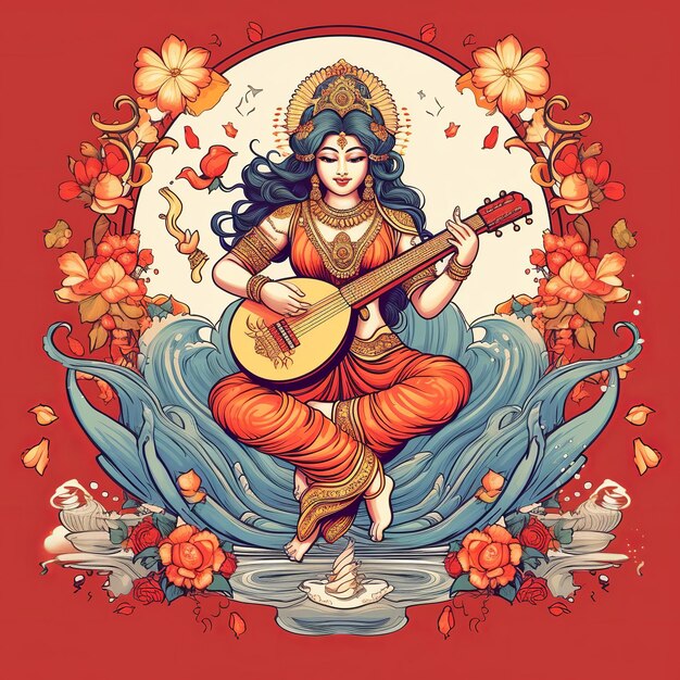 Ilustração da Deusa Saraswati para Vasant Panchami