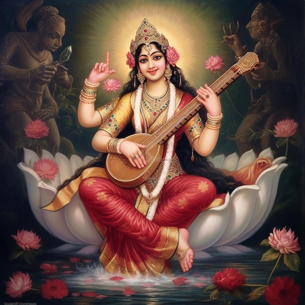 Ilustração da Deusa Saraswati para Vasant Panchami