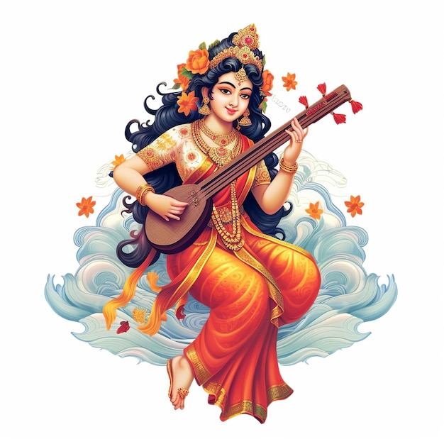 Ilustração da Deusa Saraswati para Vasant Panchami