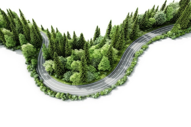 Ilustração da estrada na floresta isolada em fundo branco