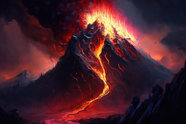 Ilustração da explosão do vulcão